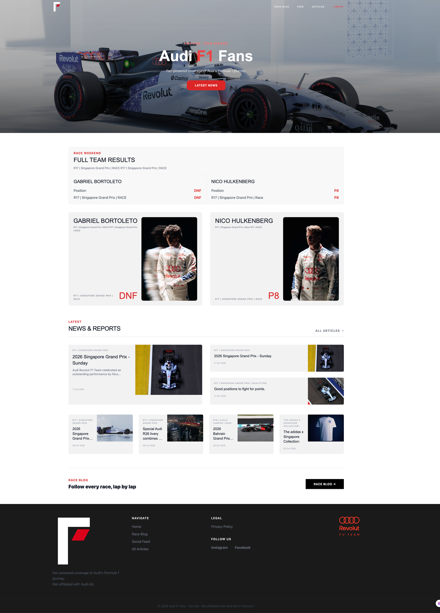 Audi F1 Fans fan news site designed by BCreativ