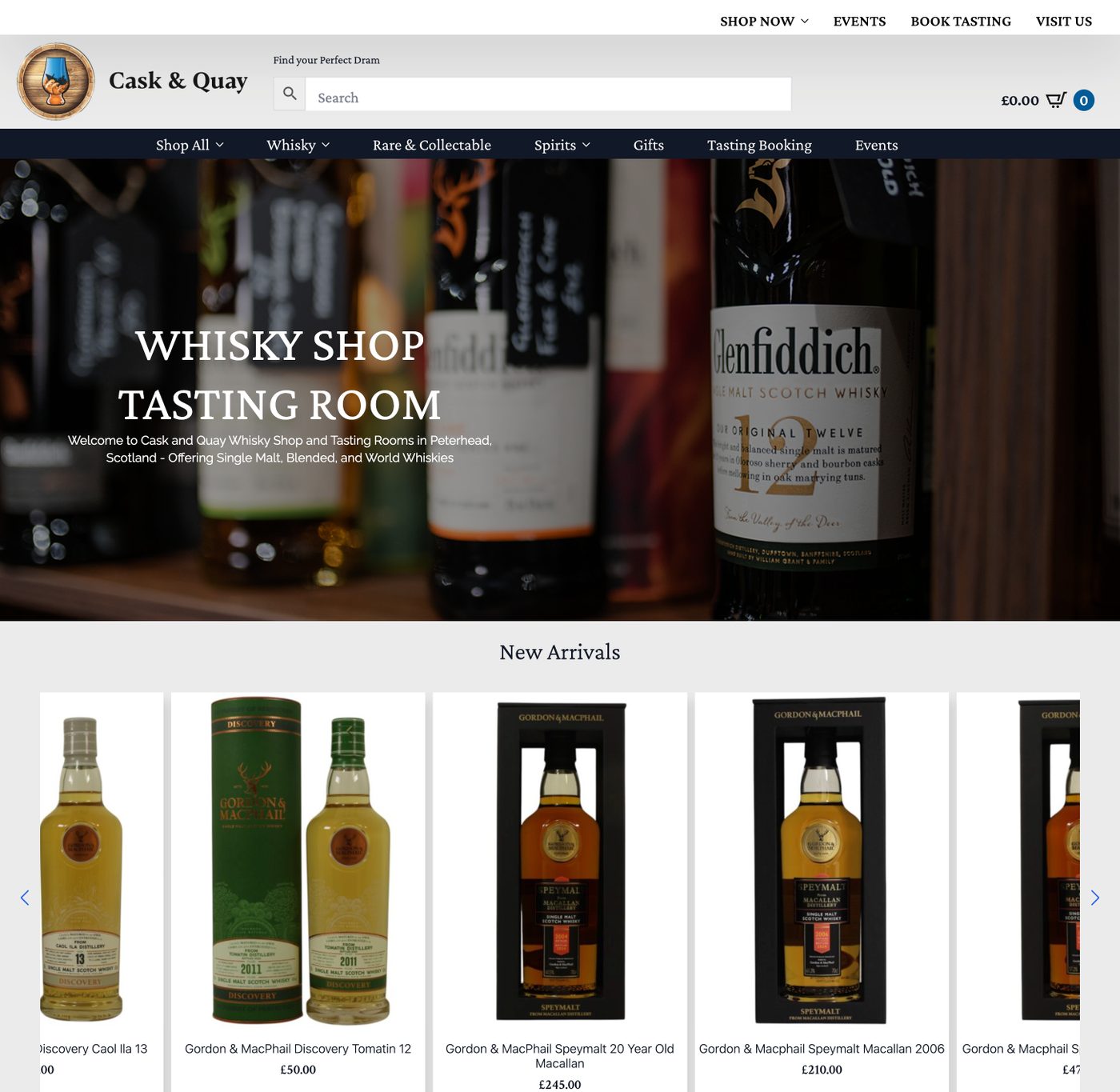 Cask and Quay whisky shop and tasting room website designed by BCreativ