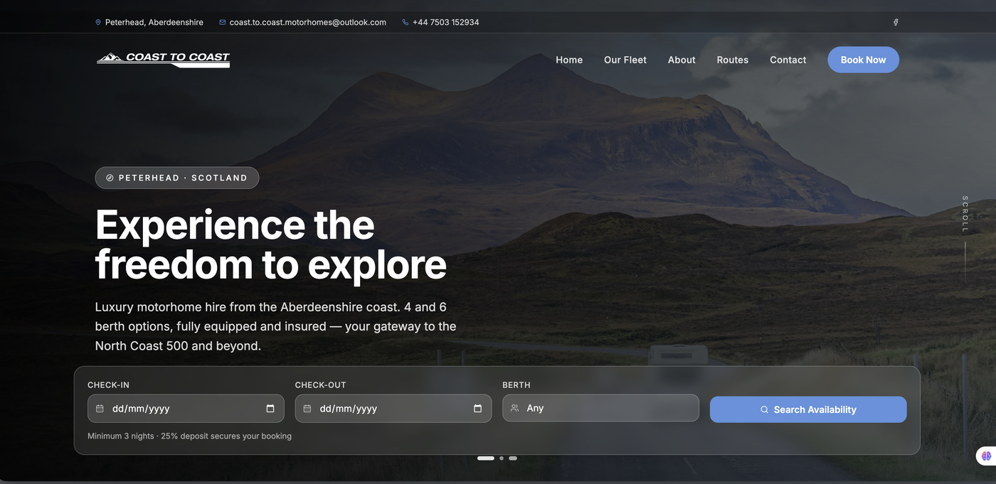 Coast to Coast motorhome hire website designed by BCreativ