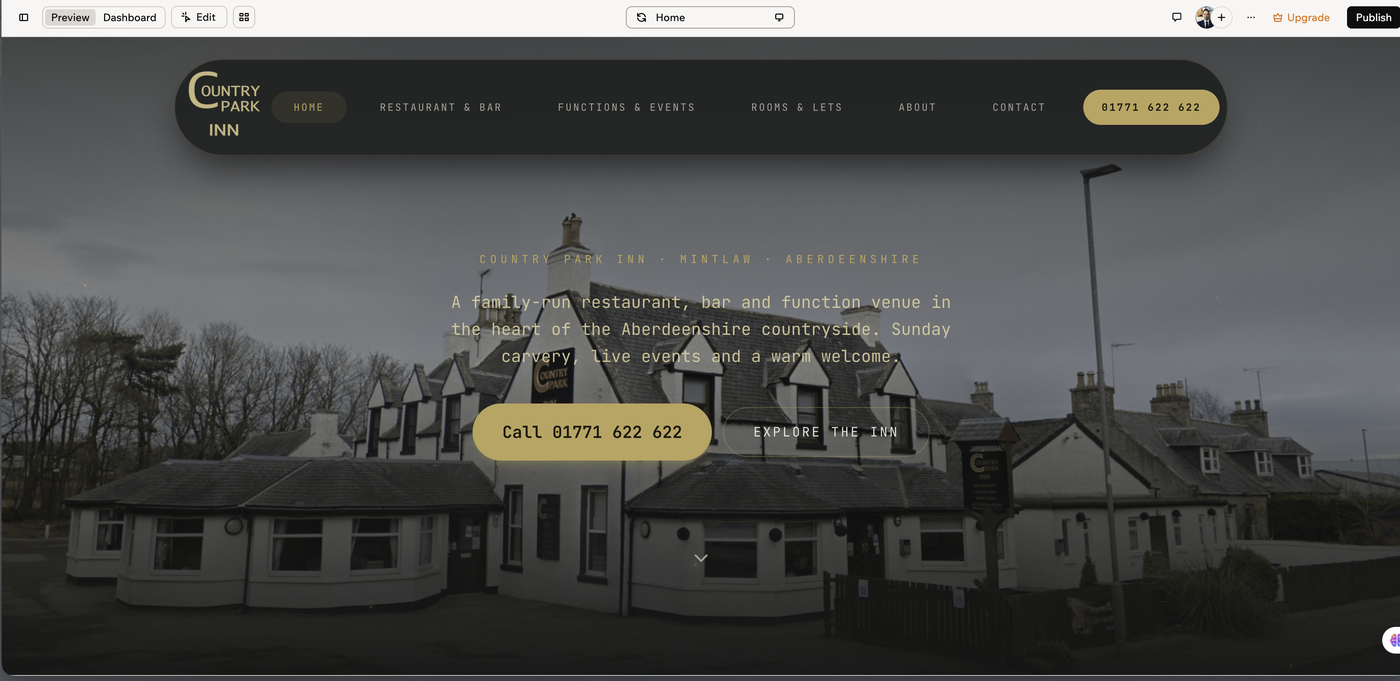 Country Park Inn restaurant and function venue website designed by BCreativ
