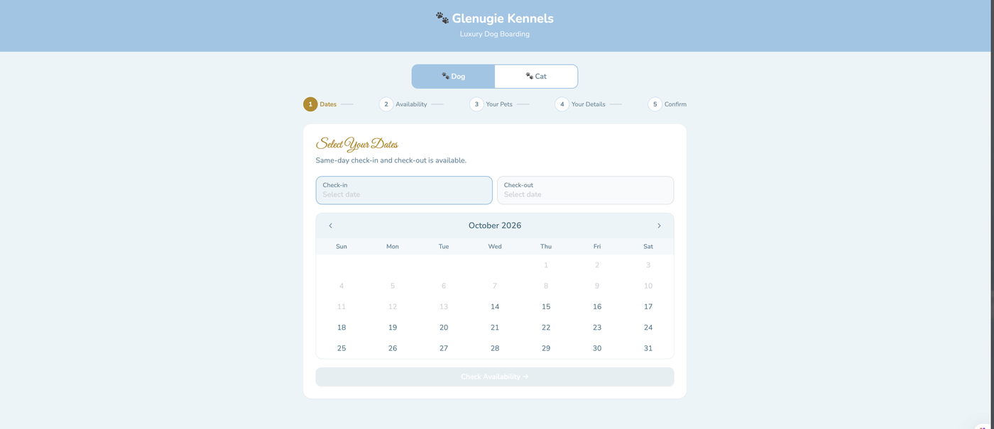 Glenugie Kennels luxury dog boarding booking app designed by BCreativ