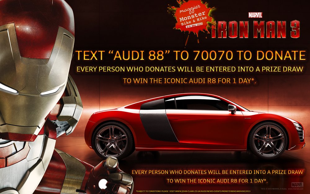 John Clark Audi Maggie's Monster Bike & Hike Iron Man 3 charity campaign designed by BCreativ