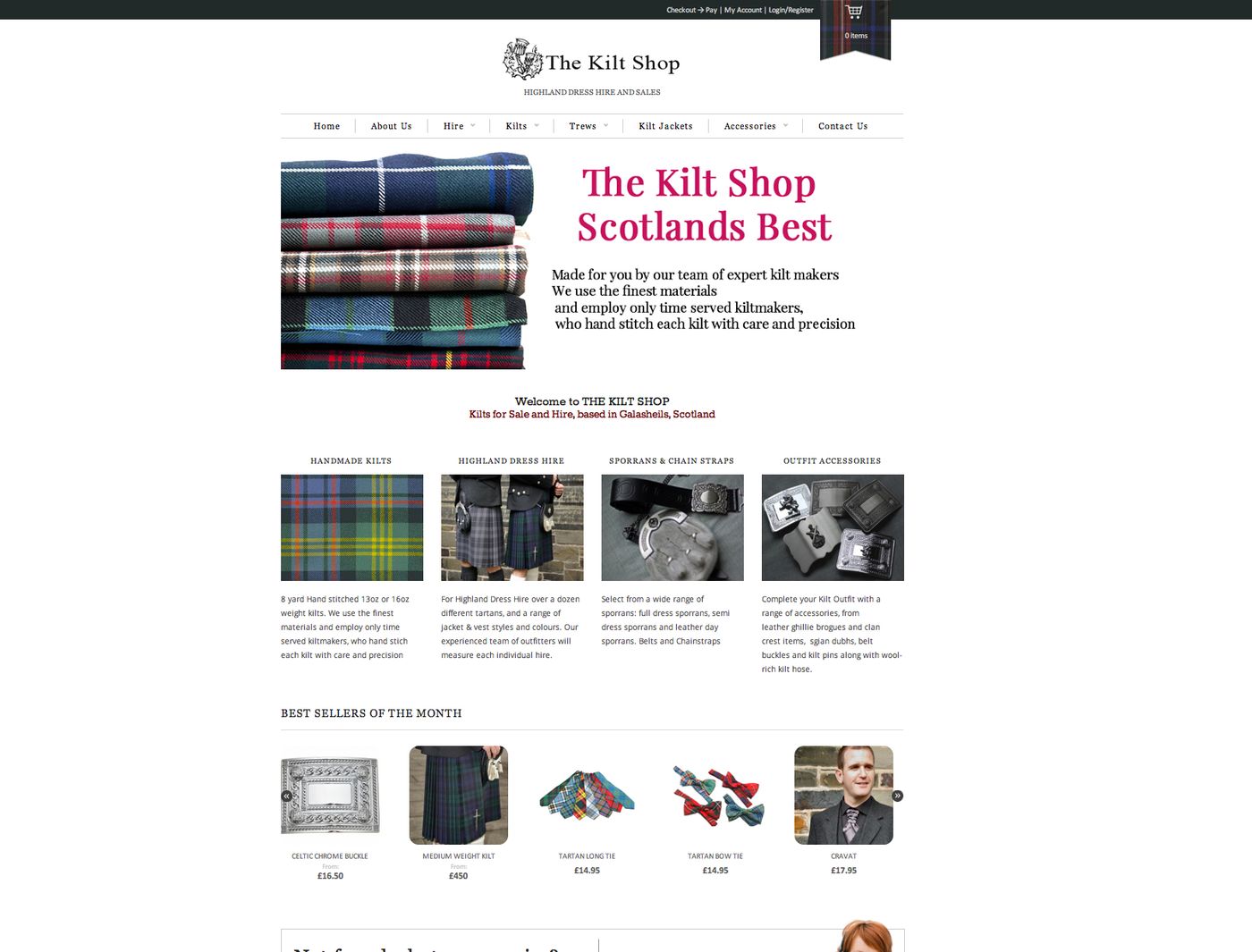 The Kilt Shop e-commerce website designed by BCreativ