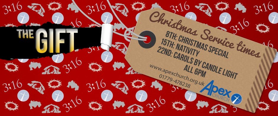 The Gift - Apex Church Christmas service times banner designed by BCreativ