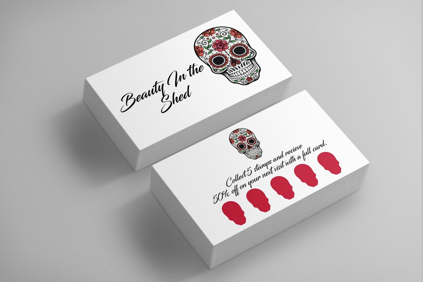 Beauty In the Shed business and loyalty cards designed by BCreativ