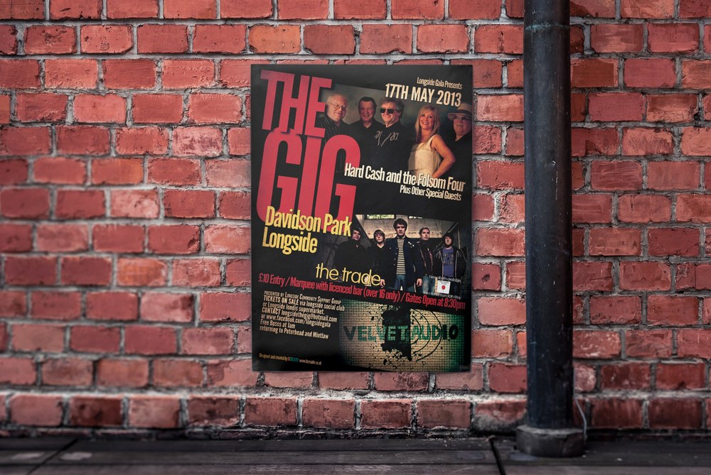 The Gig 2013 poster featuring Hard Cash and the Folsom Four, designed by BCreativ for Longside Gala