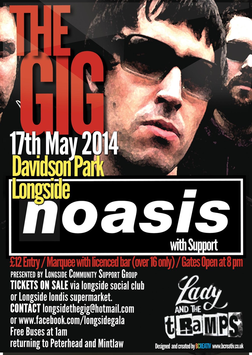 Noasis tribute band gig poster designed by BCreativ for Longside Community Support Group