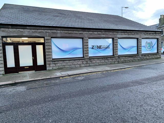 Zone Studio Fitness shopfront window graphics designed by BCreativ