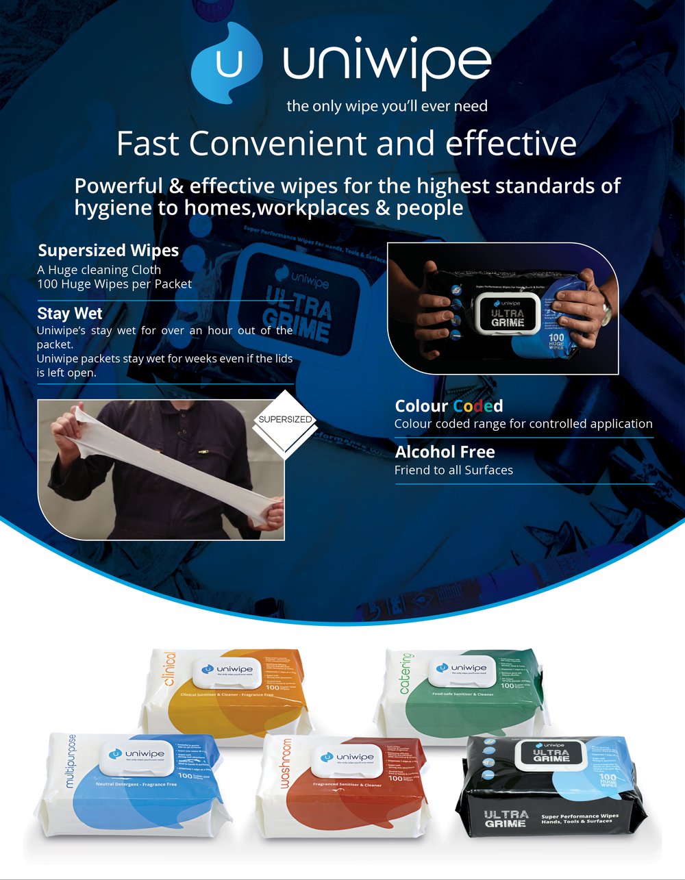 Uniwipe product range and marketing sheet designed by BCreativ