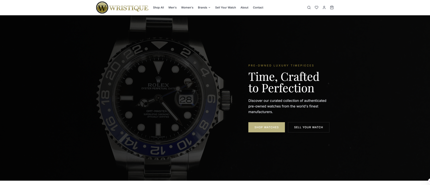 Wristique luxury pre-owned watch ecommerce website designed by BCreativ