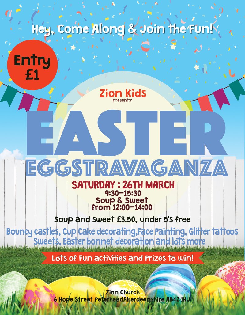 Zion Kids Easter Eggstravaganza poster designed by BCreativ