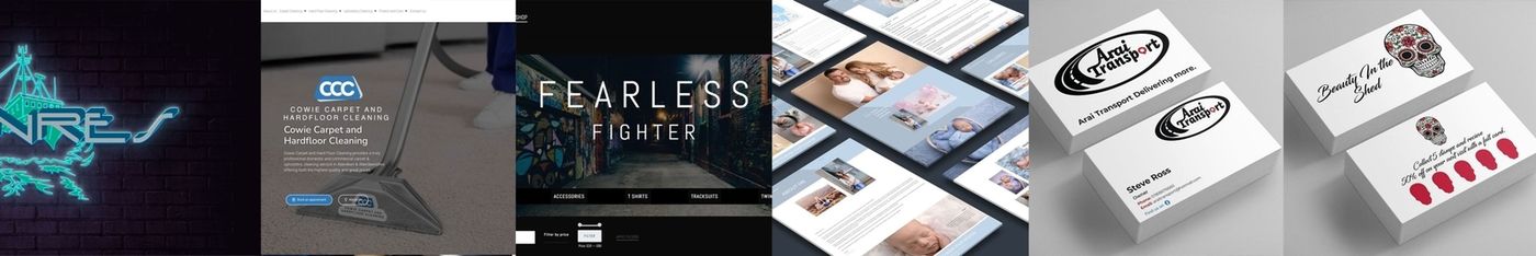 A grid of recent BCreativ Instagram posts, showing website, branding and print design work